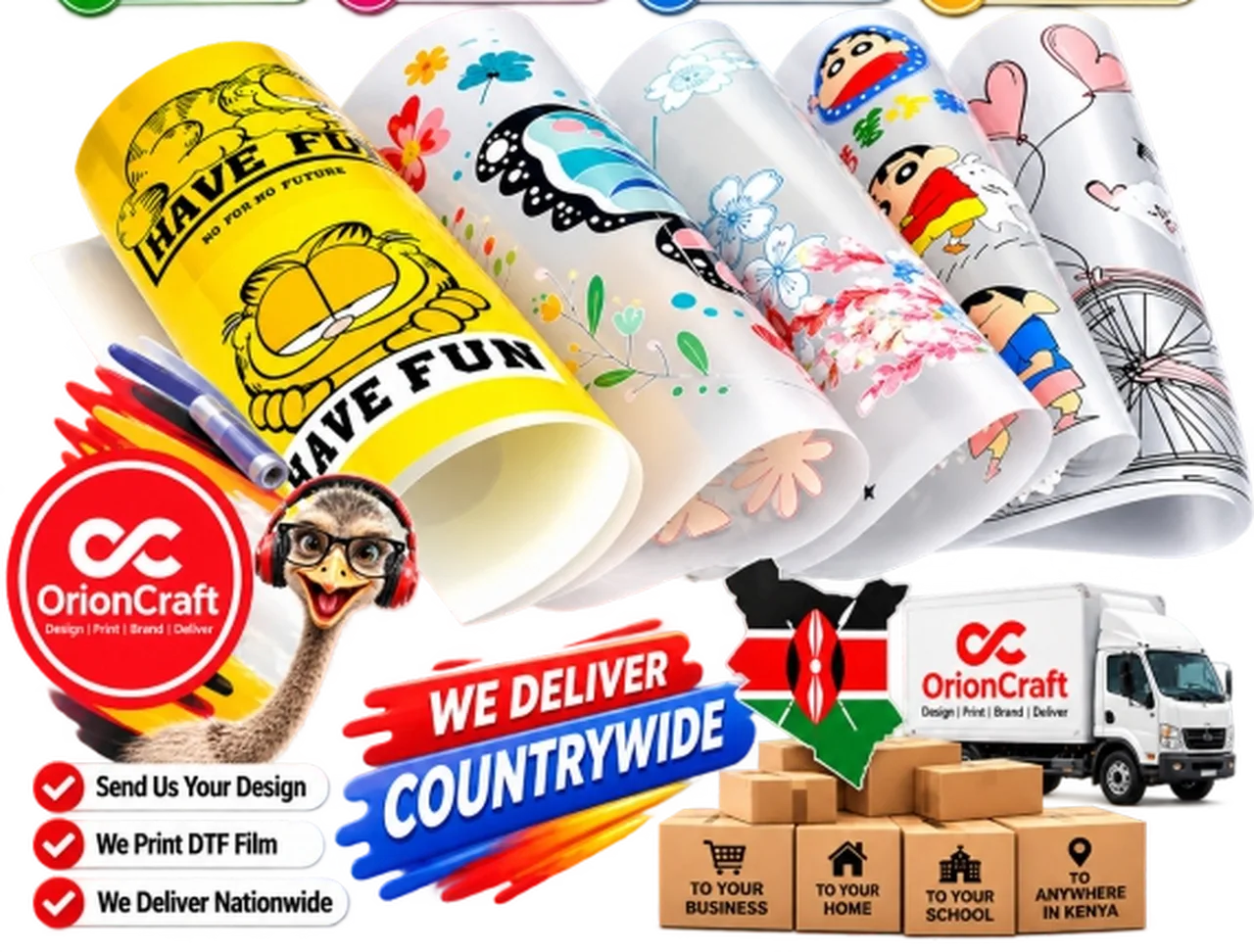 Printed DTF film rolls prepared for garment branding