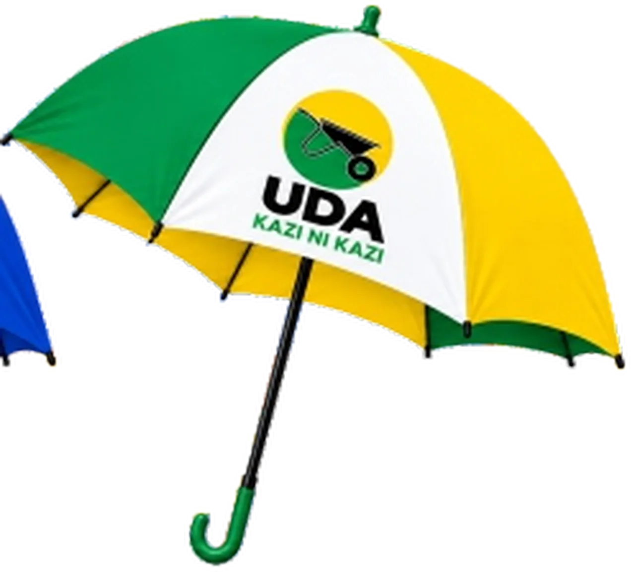 Green, white and yellow UDA branded campaign umbrella